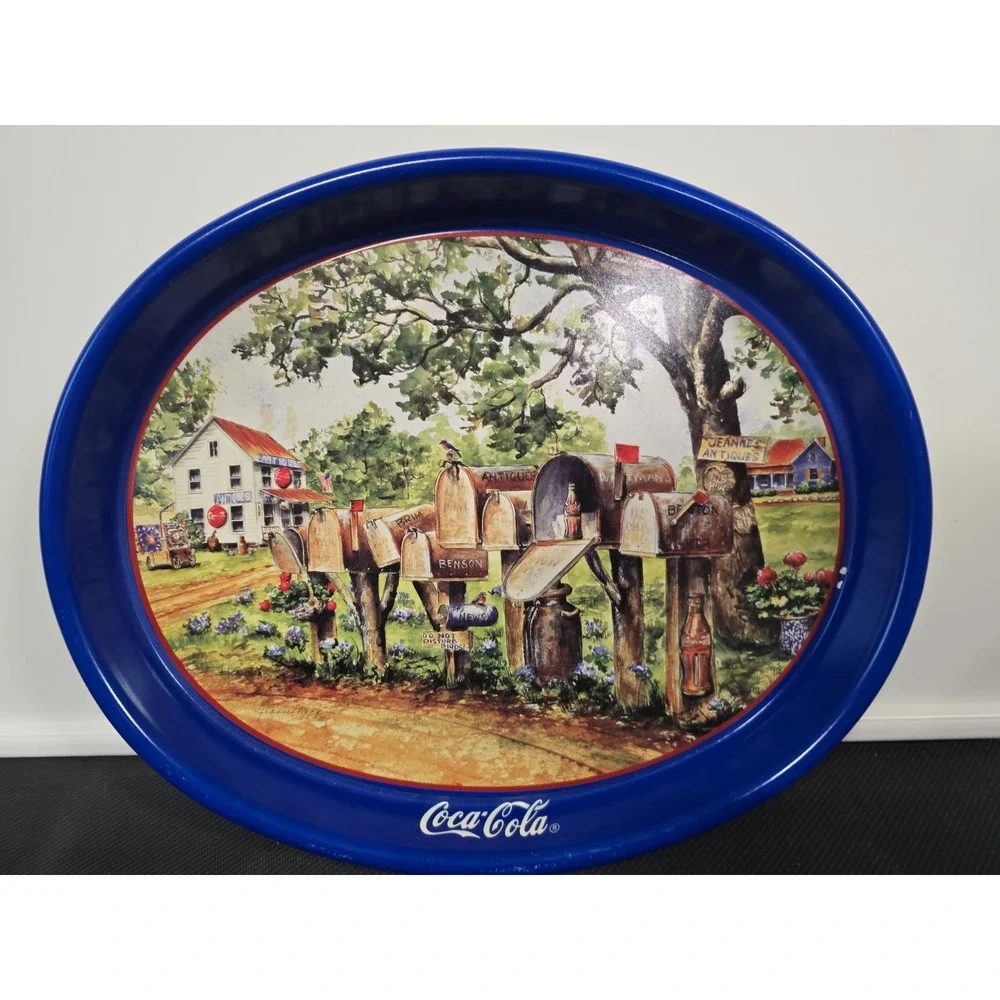 Vintage 1995 Coca Cola Metal Oval Tray Mailboxes